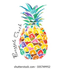 Poster with Image of pineapple fruit. Vector illustration.