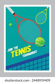 Poster with the image of tennis rackets, tennis balls. Banner, flyer, vector poster