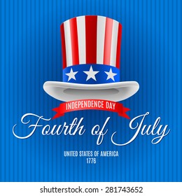 Poster Independence Day. The hat in the colors of the US flag on blue background