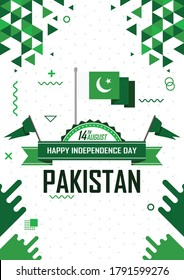 Poster for Independence day of Pakistan on 14th august. Pakistan National day celebration. Pakistani flag theme with abstract modern retro design. Vector illustration