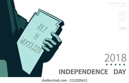 Poster. Independence Day, USA. Statue of Liberty, book. 2018. New York. National Symbol of America. Illustration, white background. Use presentations, corporate reports, flyer, text, postcards, vector