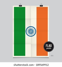 Poster of the India flag. Vintage folds and shadows effects are editable thanks to different layers.