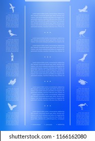 Poster infographics birds on a blurry background in an abstract style. Vector illustration with graphic scheme