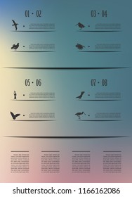 Poster infographics birds on a blurry background in an abstract style. Vector illustration with graphic scheme