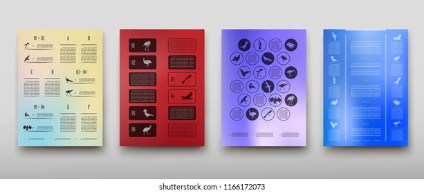 Poster infographics birds on a blurry background in an abstract style. Vector illustration with graphic scheme