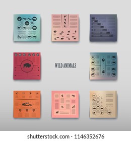 Poster infographics wild animals on a blurry background in an abstract style. Vector illustration with graphic scheme
