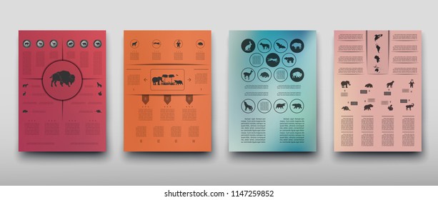Poster infographics wild animals on a blurry background in an abstract style. Vector illustration with graphic scheme