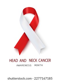 Poster for informing about head and neck cancer with a white-red ribbon on a white background. Medical concept. Vector illustration.