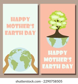 Poster with the inscription "Happy Mother Earth Day". Postcard for Earth Day