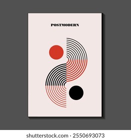 Poster inspired postmodern of vector abstract dynamic symbols with bold geometric shapes, useful for web background, poster art design, magazine front page, hi-tech print, cover artwork.