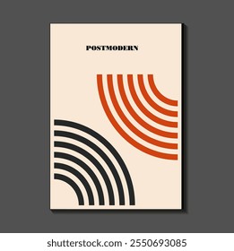 Poster inspired postmodern of vector abstract dynamic symbols with bold geometric shapes, useful for web background, poster art design, magazine front page, hi-tech print, cover artwork.