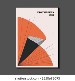 Poster inspired postmodern of vector abstract dynamic symbols with bold geometric shapes, useful for web background, poster art design, magazine front page, hi-tech print, cover artwork.