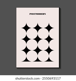 Poster inspired postmodern of vector abstract dynamic symbols with bold geometric shapes, useful for web background, poster art design, magazine front page, hi-tech print, cover artwork.