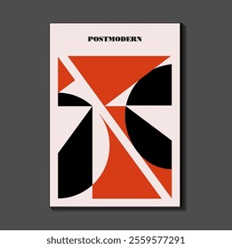 Poster inspired postmodern of vector abstract dynamic symbols with bold geometric shapes, useful for web background, poster art design, magazine front page, hi-tech print, cover artwork.