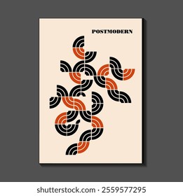 Poster inspired postmodern of vector abstract dynamic symbols with bold geometric shapes, useful for web background, poster art design, magazine front page, hi-tech print, cover artwork.