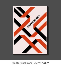 Poster inspired postmodern of vector abstract dynamic symbols with bold geometric shapes, useful for web background, poster art design, magazine front page, hi-tech print, cover artwork.