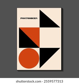 Poster inspired postmodern of vector abstract dynamic symbols with bold geometric shapes, useful for web background, poster art design, magazine front page, hi-tech print, cover artwork.