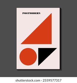 Poster inspired postmodern of vector abstract dynamic symbols with bold geometric shapes, useful for web background, poster art design, magazine front page, hi-tech print, cover artwork.