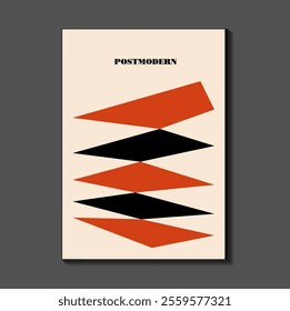 Poster inspired postmodern of vector abstract dynamic symbols with bold geometric shapes, useful for web background, poster art design, magazine front page, hi-tech print, cover artwork.