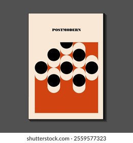 Poster inspired postmodern of vector abstract dynamic symbols with bold geometric shapes, useful for web background, poster art design, magazine front page, hi-tech print, cover artwork.