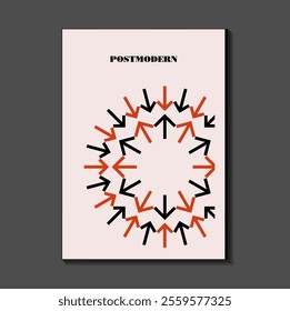 Poster inspired postmodern of vector abstract dynamic symbols with bold geometric shapes, useful for web background, poster art design, magazine front page, hi-tech print, cover artwork.