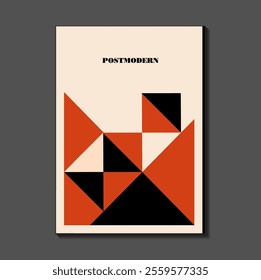 Poster inspired postmodern of vector abstract dynamic symbols with bold geometric shapes, useful for web background, poster art design, magazine front page, hi-tech print, cover artwork.