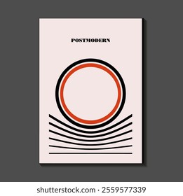 Poster inspired postmodern of vector abstract dynamic symbols with bold geometric shapes, useful for web background, poster art design, magazine front page, hi-tech print, cover artwork.