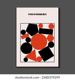 Poster inspired postmodern of vector abstract dynamic symbols with bold geometric shapes, useful for web background, poster art design, magazine front page, hi-tech print, cover artwork