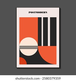 Poster inspired postmodern of vector abstract dynamic symbols with bold geometric shapes, useful for web background, poster art design, magazine front page, hi-tech print, cover artwork