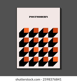 Poster inspired postmodern of vector abstract dynamic symbols with bold geometric shapes, useful for web background, poster art design, magazine front page, hi-tech print, cover artwork.