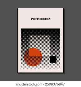 Poster inspired postmodern of vector abstract dynamic symbols with bold geometric shapes, useful for web background, poster art design, magazine front page, hi-tech print, cover artwork.