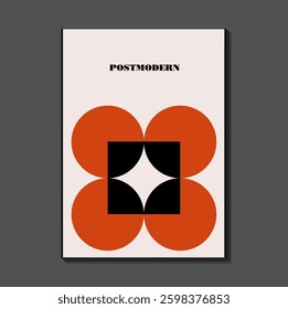 Poster inspired postmodern of vector abstract dynamic symbols with bold geometric shapes, useful for web background, poster art design, magazine front page, hi-tech print, cover artwork.