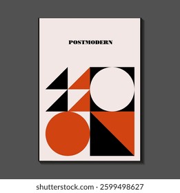 Poster inspired postmodern of vector abstract dynamic symbols with bold geometric shapes, useful for web background, poster art design, magazine front page, hi-tech print, cover artwork.