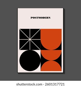 Poster inspired postmodern of vector abstract dynamic symbols with bold geometric shapes, useful for web background, poster art design, magazine front page, hi-tech print, cover artwork.