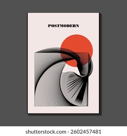 Poster inspired postmodern of vector abstract dynamic symbols with bold geometric shapes, useful for web background, poster art design, magazine front page, hi-tech print, cover artwork.