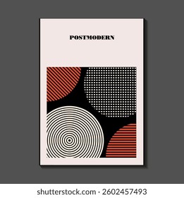 Poster inspired postmodern of vector abstract dynamic symbols with bold geometric shapes, useful for web background, poster art design, magazine front page, hi-tech print, cover artwork.