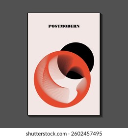 Poster inspired postmodern of vector abstract dynamic symbols with bold geometric shapes, useful for web background, poster art design, magazine front page, hi-tech print, cover artwork.