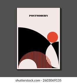 Poster inspired postmodern of vector abstract dynamic symbols with bold geometric shapes, useful for web background, poster art design, magazine front page, hi-tech print, cover artwork.