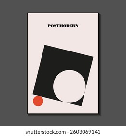 Poster inspired postmodern of vector abstract dynamic symbols with bold geometric shapes, useful for web background, poster art design, magazine front page, hi-tech print, cover artwork.