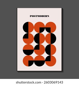 Poster inspired postmodern of vector abstract dynamic symbols with bold geometric shapes, useful for web background, poster art design, magazine front page, hi-tech print, cover artwork.