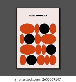 Poster inspired postmodern of vector abstract dynamic symbols with bold geometric shapes, useful for web background, poster art design, magazine front page, hi-tech print, cover artwork.