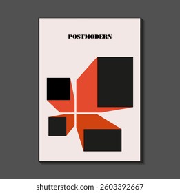 Poster inspired postmodern of vector abstract dynamic symbols with bold geometric shapes, useful for web background, poster art design, magazine front page, hi-tech print, cover artwork.