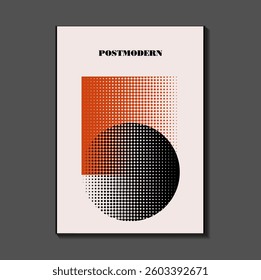 Poster inspired postmodern of vector abstract dynamic symbols with bold geometric shapes, useful for web background, poster art design, magazine front page, hi-tech print, cover artwork.