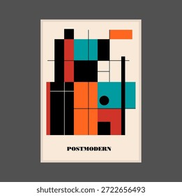 Poster inspired postmodern of vector abstract dynamic symbols with bold geometric shapes, useful for web background, poster art design, magazine front page, hi-tech print, cover artwork.