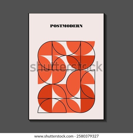 Poster inspired postmodern of vector abstract dynamic symbols with bold geometric shapes, useful for web background, poster art design, magazine front page, hi-tech print, cover artwork