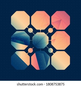 Poster for interior design. Futuristic multifunctional backdrop. Abstract design with the reflection of the space and geometric elements. Vector.