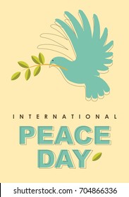 Poster for International Day of Peace. Dove with olive branch in retro style