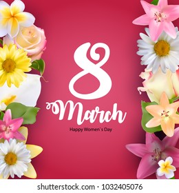 Poster International Happy Women's Day 8 March Floral Greeting card Vector Illustration EPS10