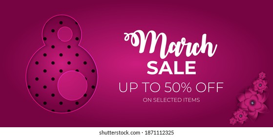 Poster International Happy Women's Day 8 March Greeting card sale banner Vector Illustration