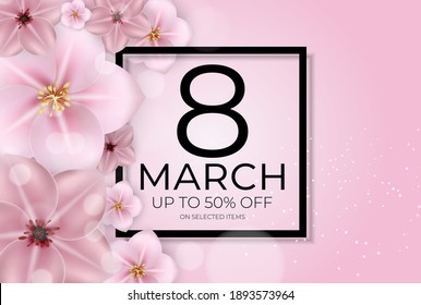 Poster International Happy Women's Day 8 March Greeting card sale banner. Can be used for advertising, web, social media, poster, flyer, greeting card. Vector Illustration
